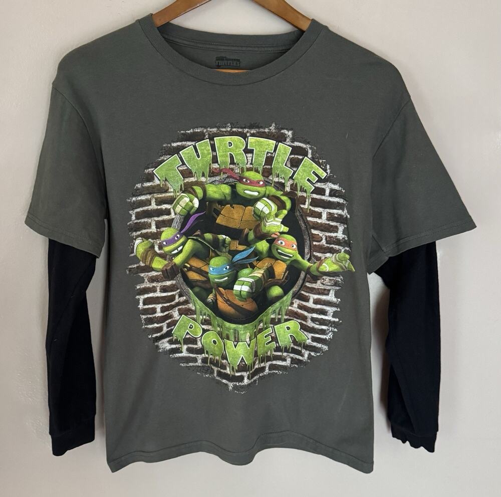Nickelodeon Boys L Teenage Mutant Ninja Turtle Gray Tshirt Turtle Power Tagless